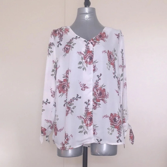 3/$15 Floral roses pattern sheer feminine office professional workwear sheer XXL - Picture 1 of 11